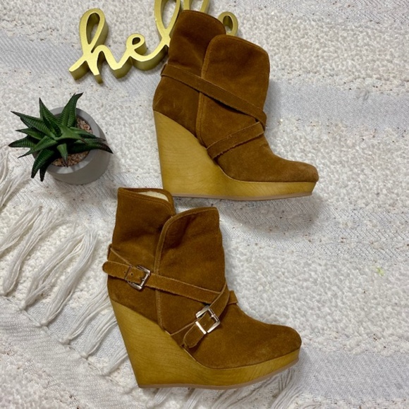Bershka Shoes Bershka Chestnut Tan Suede Wedge Ankle